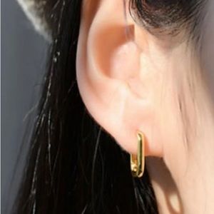 14k Gold Vermeil Rectangle Huggie Earring